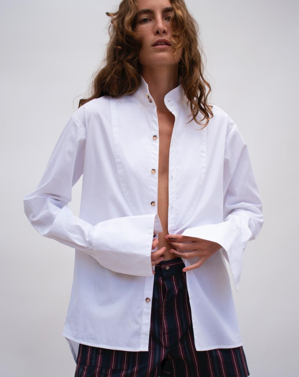 トップス tie tops white White Oversized Shirt with Tie Detail Cuffs