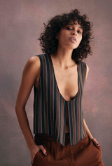 Silk Striped Vest - Tops - STYLEGUISE