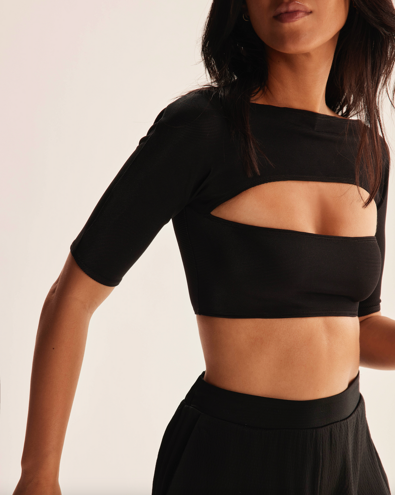 Ribbed Cut Out Top - Tops - STYLEGUISE